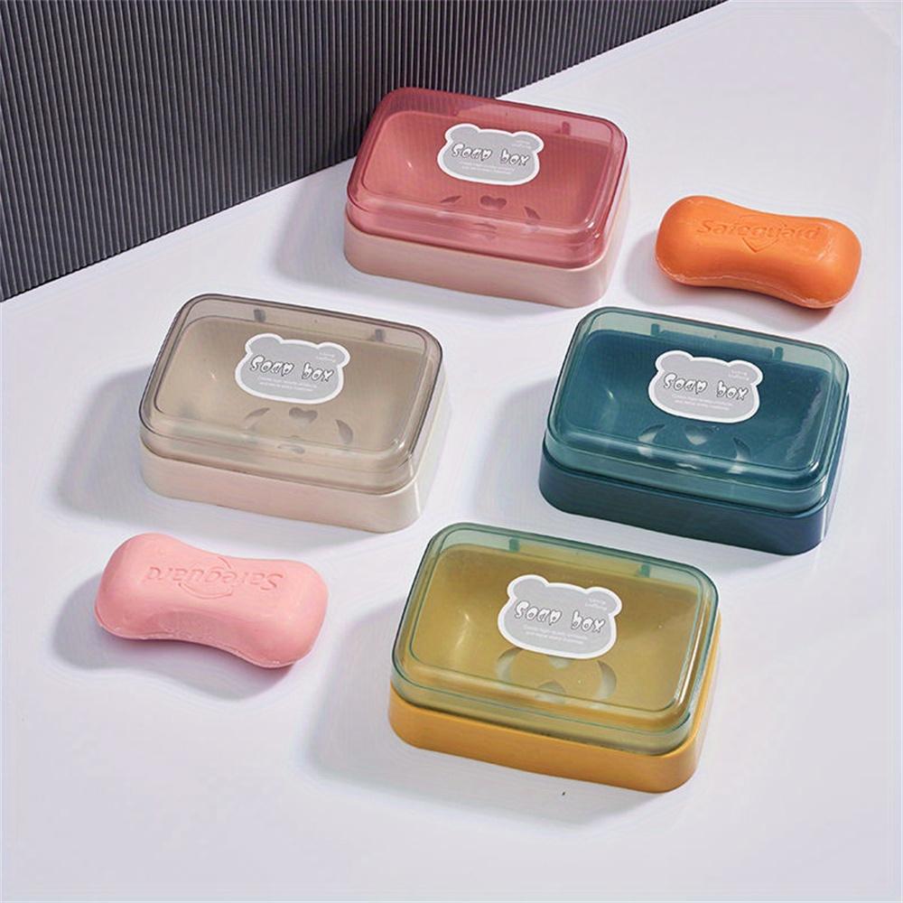 2pcs New Clamshell Soap Box Bathroom Cartoon Cute Soap Drain Dish with Transparent Lid Portable Soap Box Waterproof Soap Case