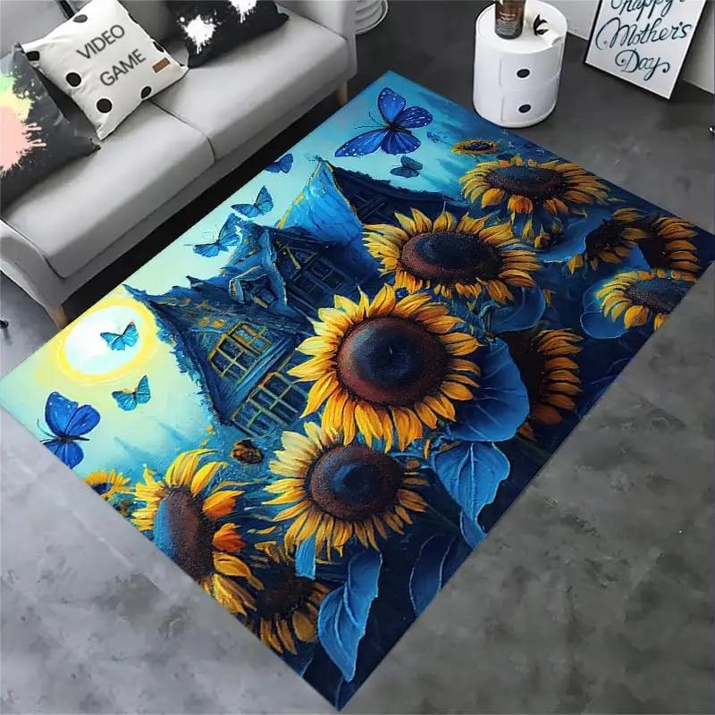 

Yellow Sunflowers Flower on Black Background Non Slip Mat Area Rugs Floor Carpet for Kitchen Bedroom Living Room Decoration 40x60cm 16x24 inch