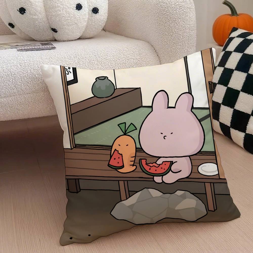 Cartoon A-Asamimichan Cute Bunny Pillow Case Anti-dustmite Pillowcase Invisible Zipper Silky Short Plush Sofa Cushion Cover