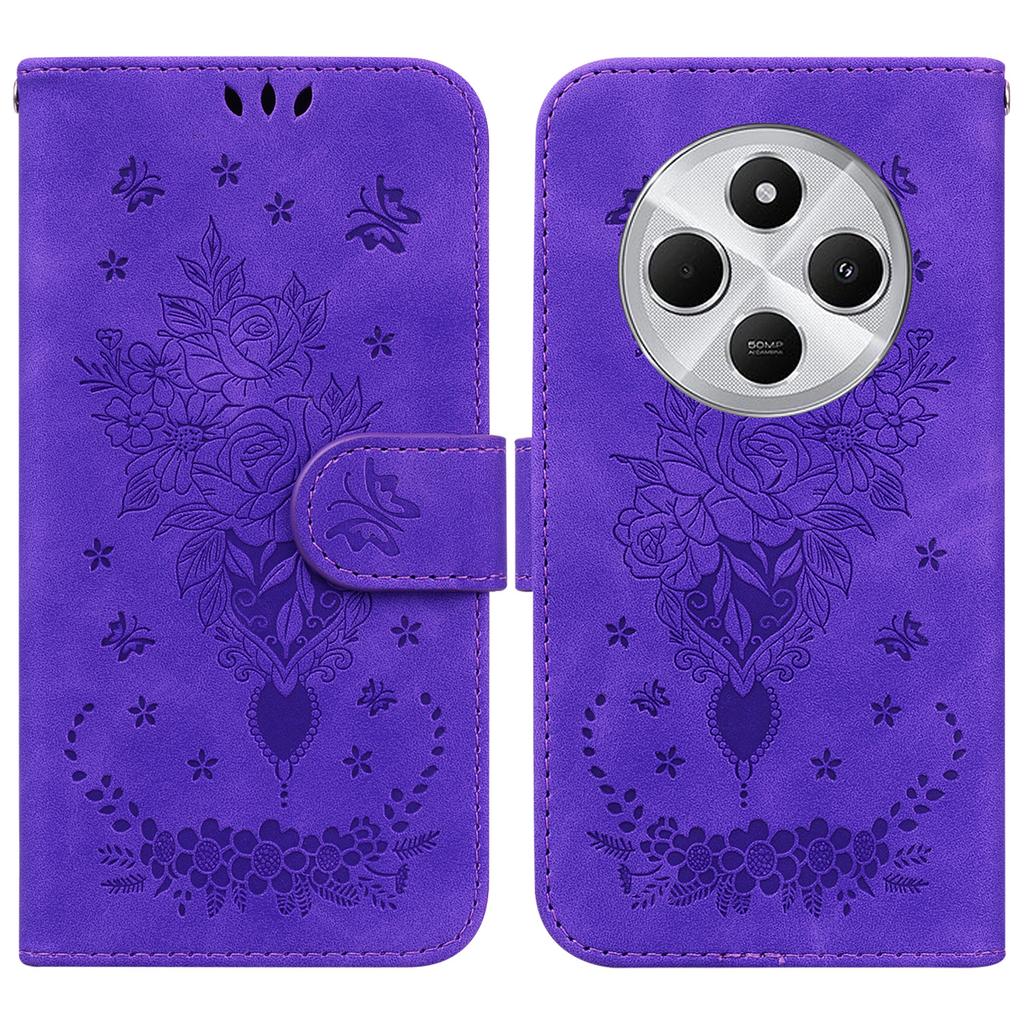 For Xiaomi Poco C75 4G/Redmi 14R 5G/14C 4G Case PU Leather Wallet Phone Cover Butterfly Flower Imprint