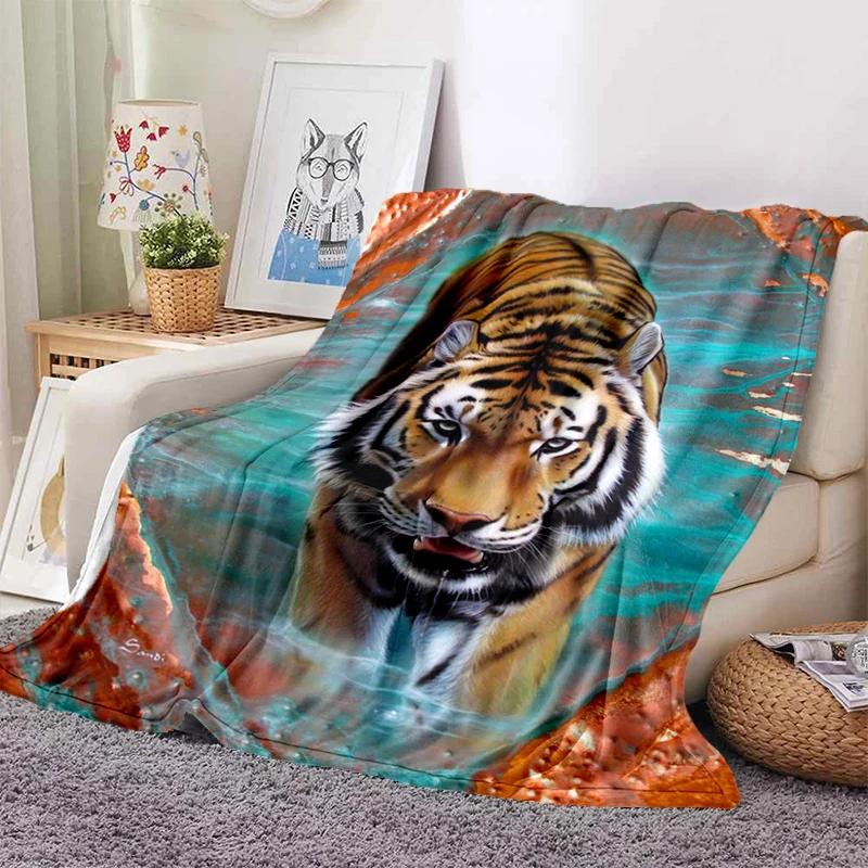 3D Tiger Throw Blanket Super Soft for Spring Line Art Flannel Blanket for Bed Sofa Couch Blanket King Full Size Autumn Modern