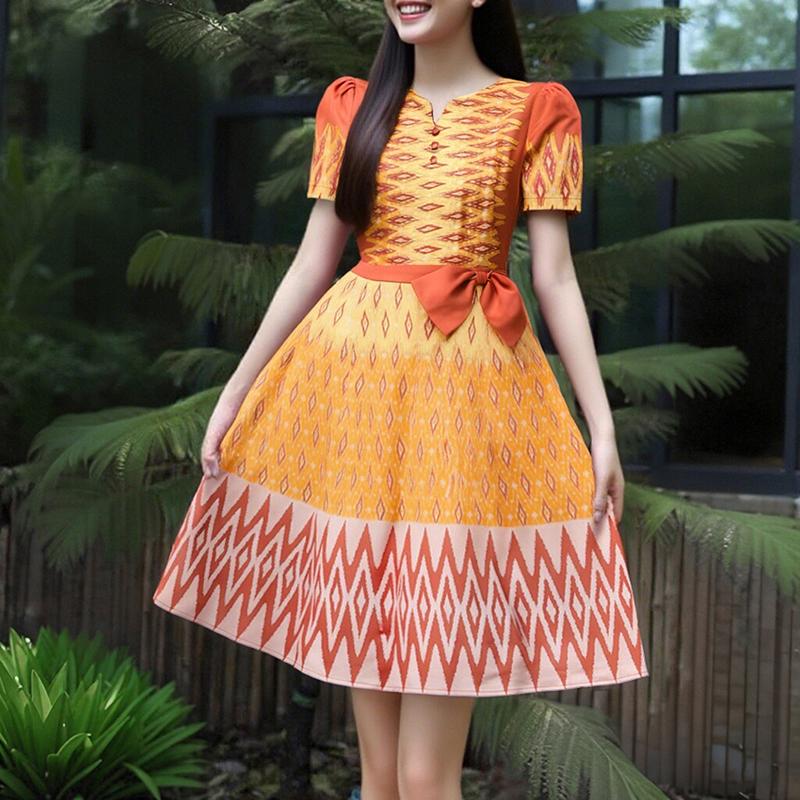 

ZANZEA Женское повседневное летнее платье с V-образным вырезом и коротким рукавом с принтом 5XL оранжевый