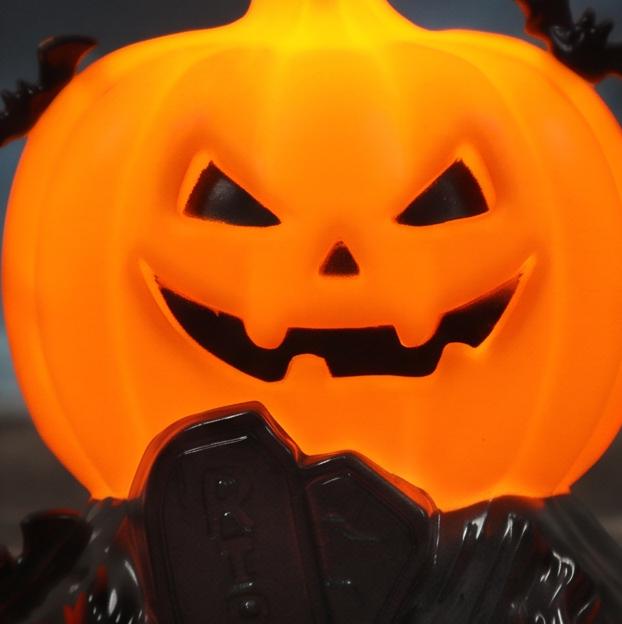 Pack of 2 Halloween Jack-o'-Lantern Pumpkin Decor with Bats  Tombstone Tabletop Ornament