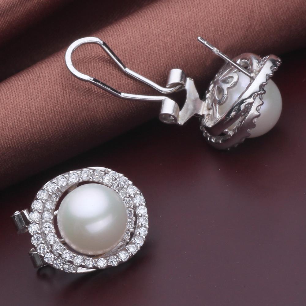 Natürliche Süßwasserperlen Clip-Ohrringe für Damen 925er Silber Große Weiße Perle Geschenk für Sie