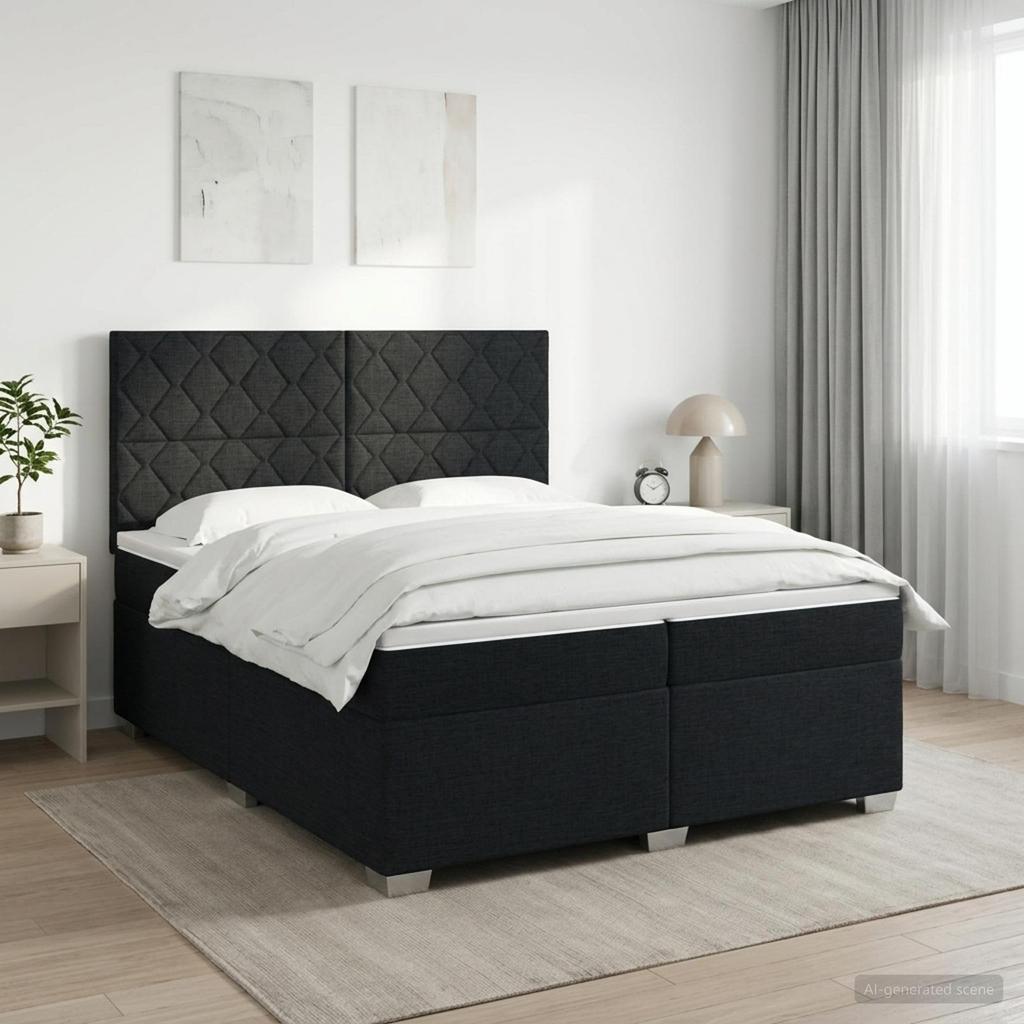 Box Spring Bed with Mattress Black 200 X 200 Cm Fabric