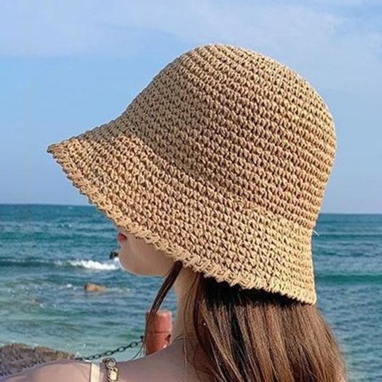 Kvinner Halm Solhatt Vevd Bøttehatt Sammenleggbar Fiskehatt Solbeskyttelse Strandlue Sommer Reise Vandring Ferie Bøttehatt Kvinner Motetilbehør