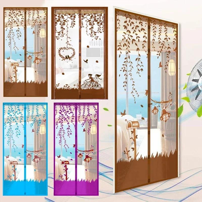 Summer Mosquito-Proof Door Curtain Automatic Closing Magnetic Door Screen Cartoon Lightweight Mesh Door Curtains Self Sealing Retractable