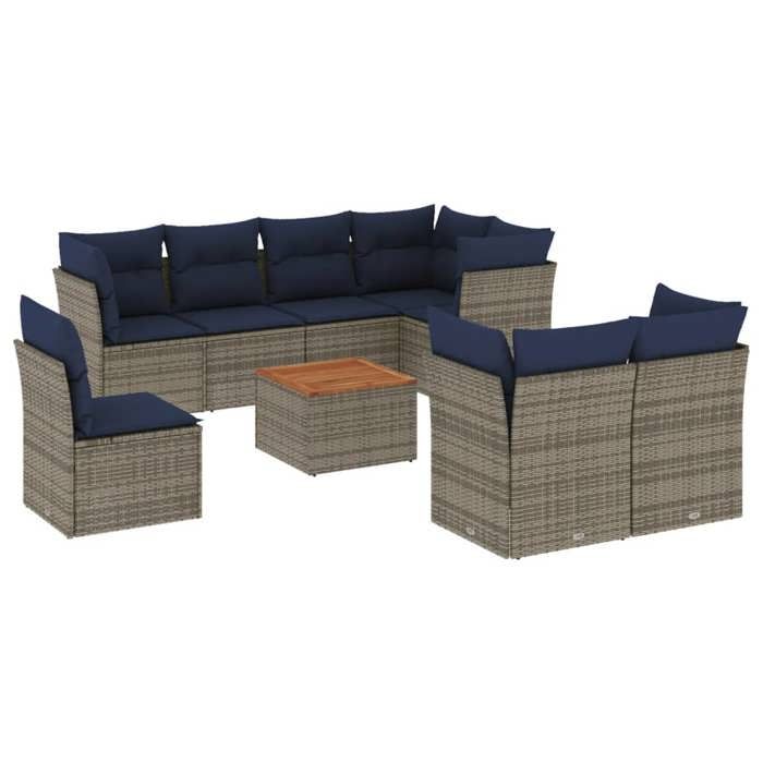 VidaXL Salon de Jardin avec Coussins 9 pcs, Canapés de Patio, Ensemble de Meubles, Mobilier de Terrasse Exterieur, Gris 3256075