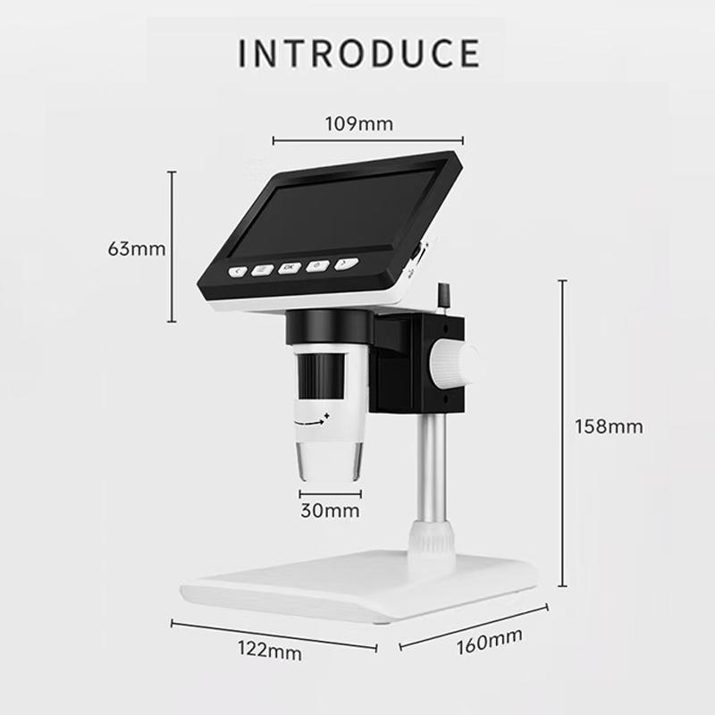 Ψηφιακό Μικροσκόπιο, Μικροσκόπιο Κερμάτων με Φως Ρυθμιζόμενης Φωτεινότητας 4.3" Οθόνη LCD HD, Μεγέθυνση 1000X Προβολή σε PC, Συμβατό με MacOS & Windows