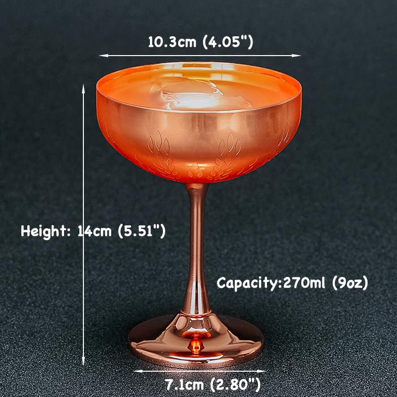 Metal Cup, Martini Cocktail Glasses,Copper Plated Stainless Steel With Etching Pattern