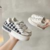 Schwarz-weiß karierte Canvas-Schuhe für Damen, Damen-Freizeitschuhe mit dicker Sohle im Retro-Stil