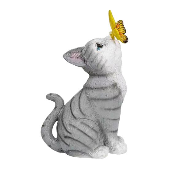 Cat Statue Solar Light, Outdoor Kitten Bunny Butterfly Sculpture Garden Light, Waterproof Solar Resin Animal Light for Pathway Yard Patio