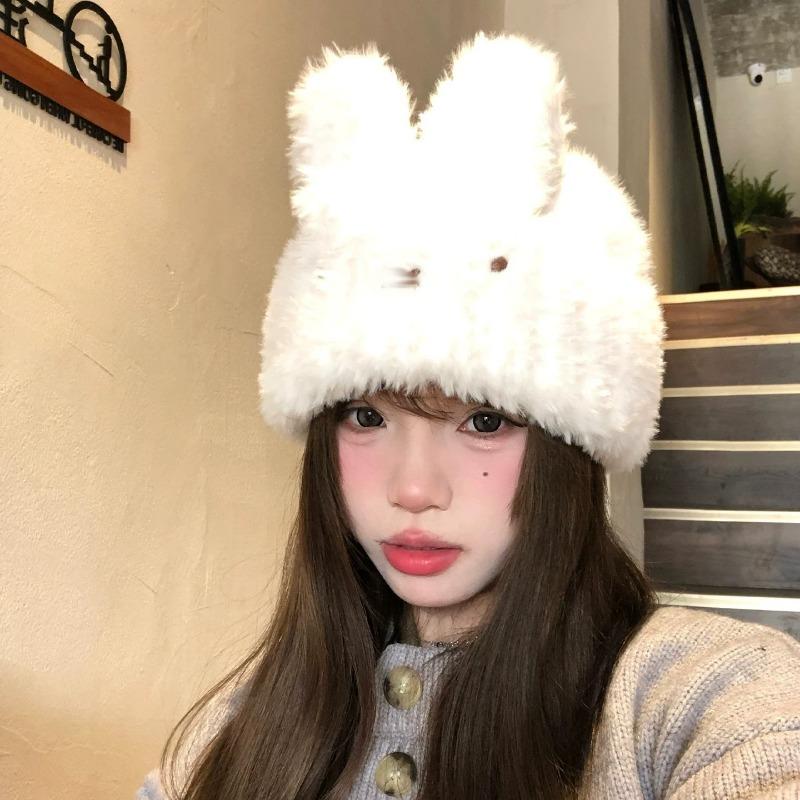 Women S Cute Bunny Ears Knitted Hat Warm Winter Ear Protection