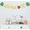 Aloha 50 Banner, Hawaiian 50th Birthday Decorations, Aloha Party Decorations, Tropical Luau Birthday Party Decorations, Palm Leaf Decorations Gold