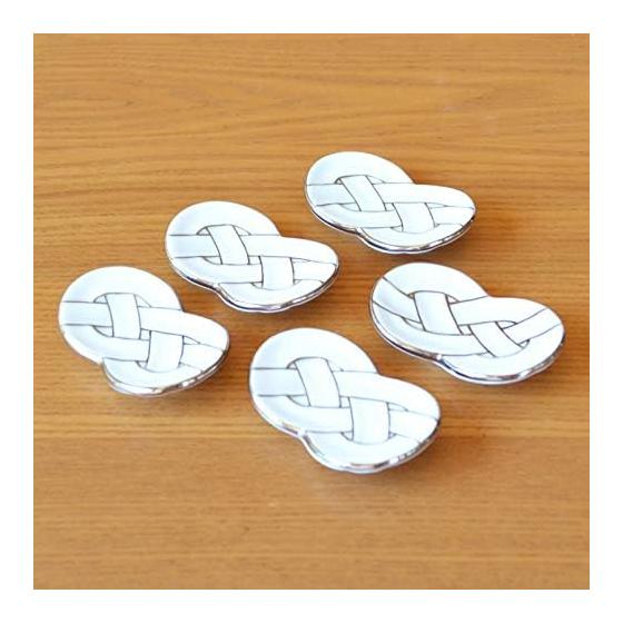 Arita Ware Chopstick Rests - Set of 5, Elegant Silver Mizuhiki Knot Design, Porcelain, Japanese New Year Celebration