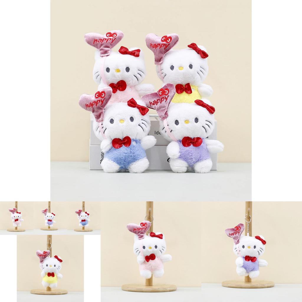 Adorable Korean Style Kt Cat Plush Toy With Colorful Heart Balloon Keychain Attachment
