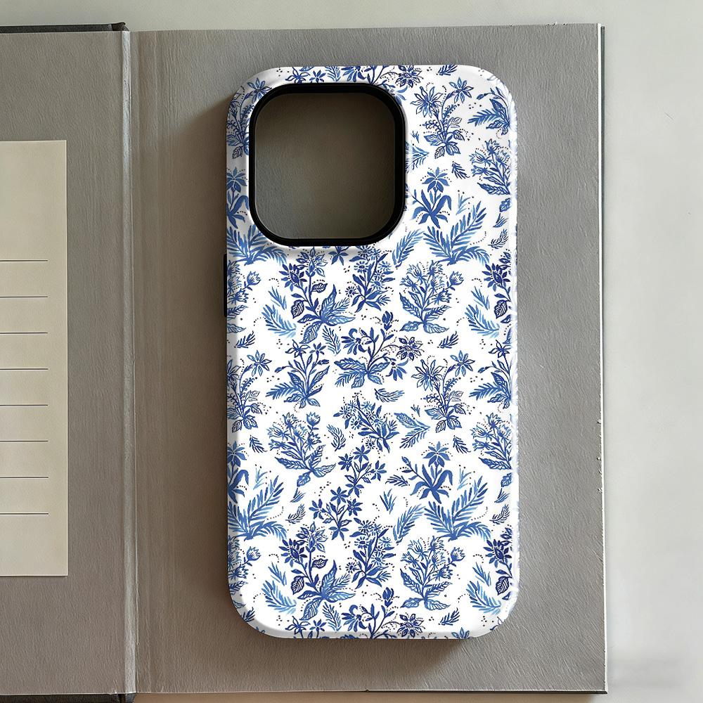 Clmj Blue Flowers Phone Case For Samsung Galaxy A56 A36 A26 S26 S25 S24 S23 S20FE Ultra Plus 5G Luxury Double-layer Back Cover