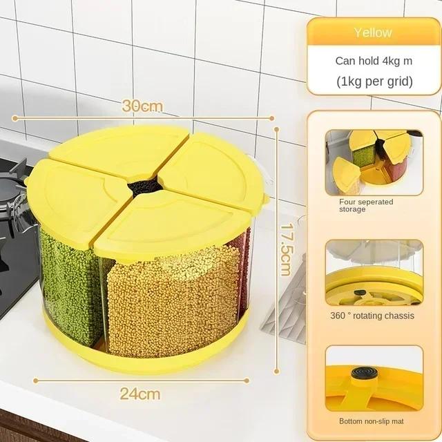 Storage Box Household Kitchen Insect and Moisture Proof Sealed Beans Storages Container Divided Rice Bucket Rotary Grain Canned