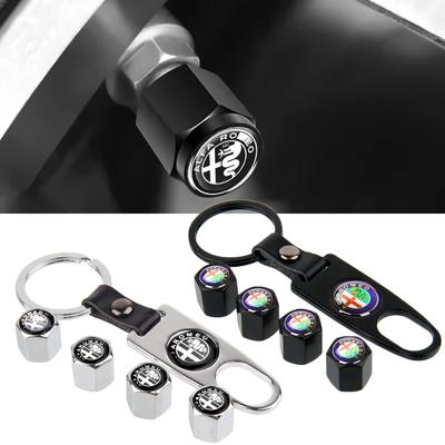 4PCS Car Wheel Tire Valve Caps with Keychain Decoration for 155 156 159 Mito Giulia GT Brera Giulietta Accessories