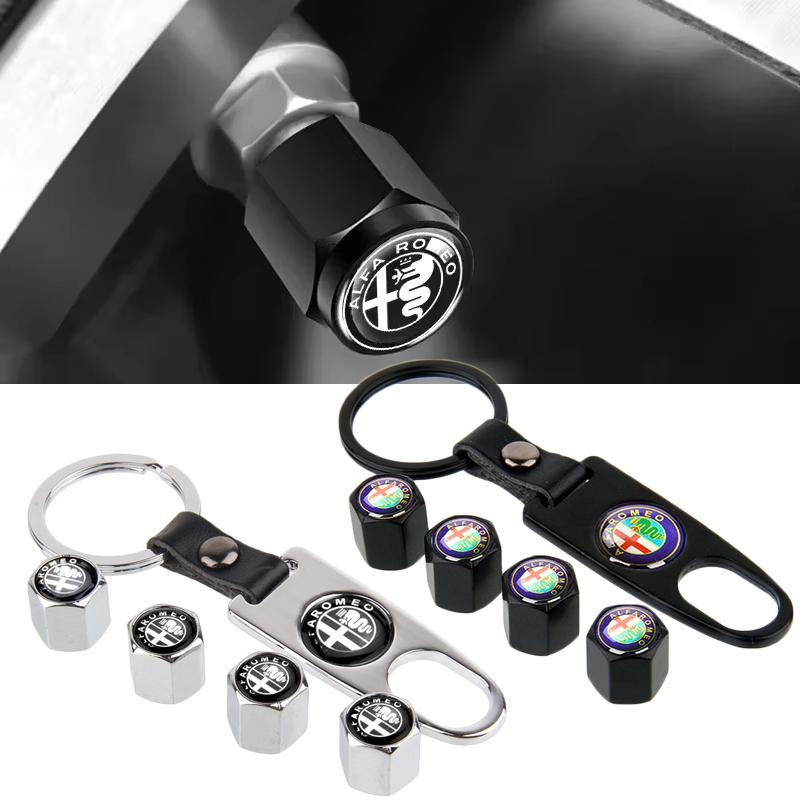 4PCS Car Wheel Tire Valve Caps with Keychain Decoration for Alfa Romeo 155 156 159 Mito Giulia GT Brera Giulietta Accessories ysdf45