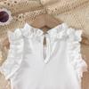 Baby Girls 2-Piece Outfit, Ribbed Ruffle Neck Top and Embellished Denim Shorts
