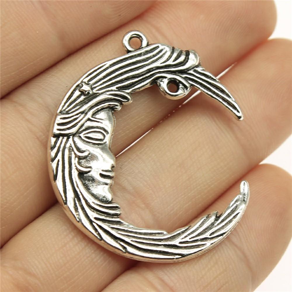 5pcs Moon Pendant Charms For Jewelry Making DIY Handmade Craft Antique Jewelry Making