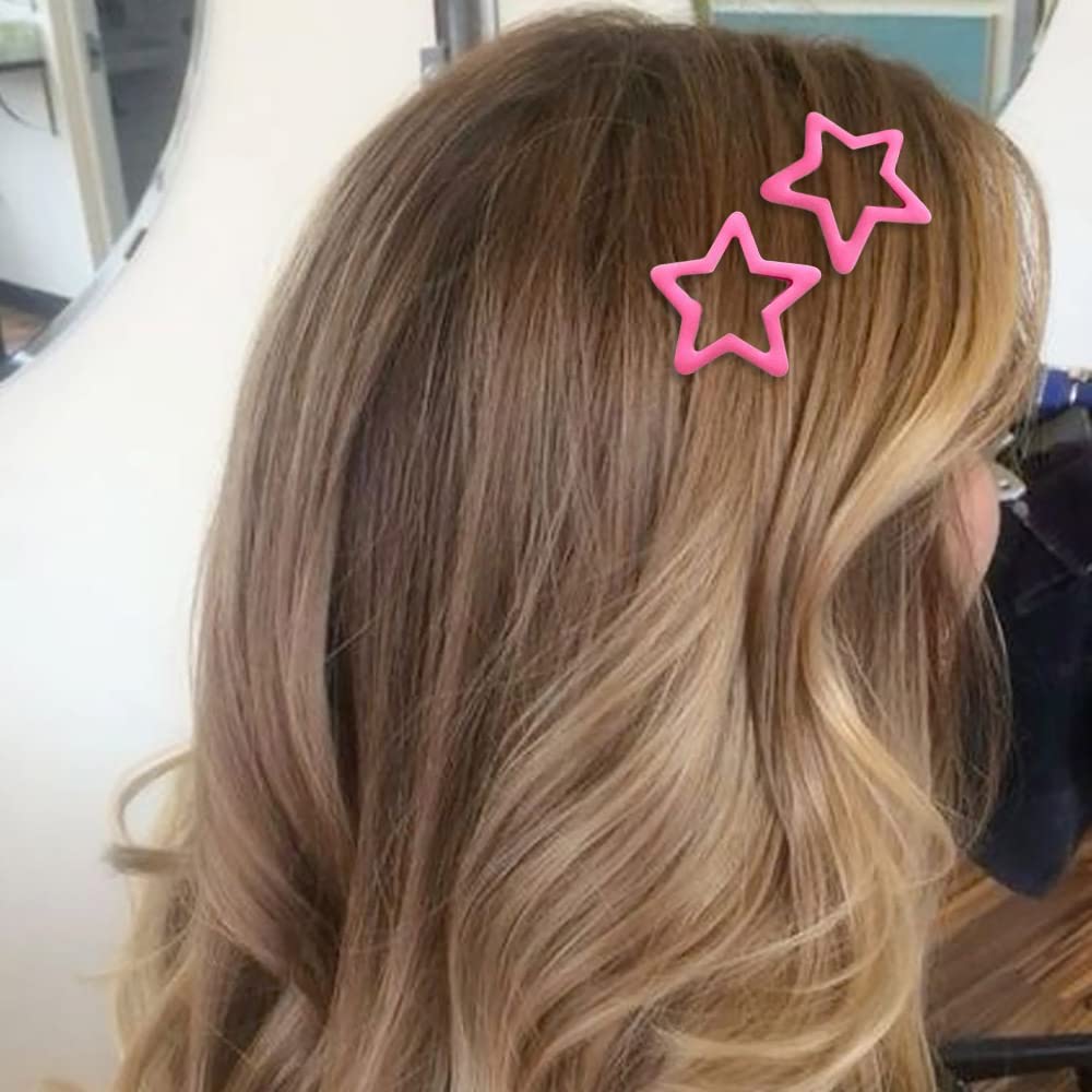 10pcs Pink Star Hair Clips for Girls Cute Small Hair Clips for Women Kawaii Pentagram Snap Clip Star Clips for Hair Barrettes Metal Hairclip Hollow