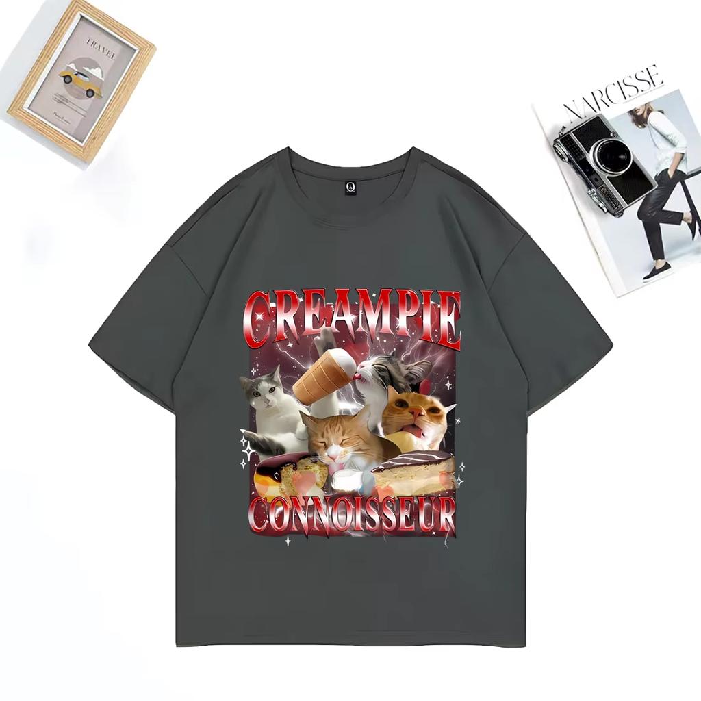 Funny for Creampie Connoisseur Meme Graphics T Shirt Men's Woman Short Sleeve Vintage 100% Cotton Street Hip Hop Loose T-shirts