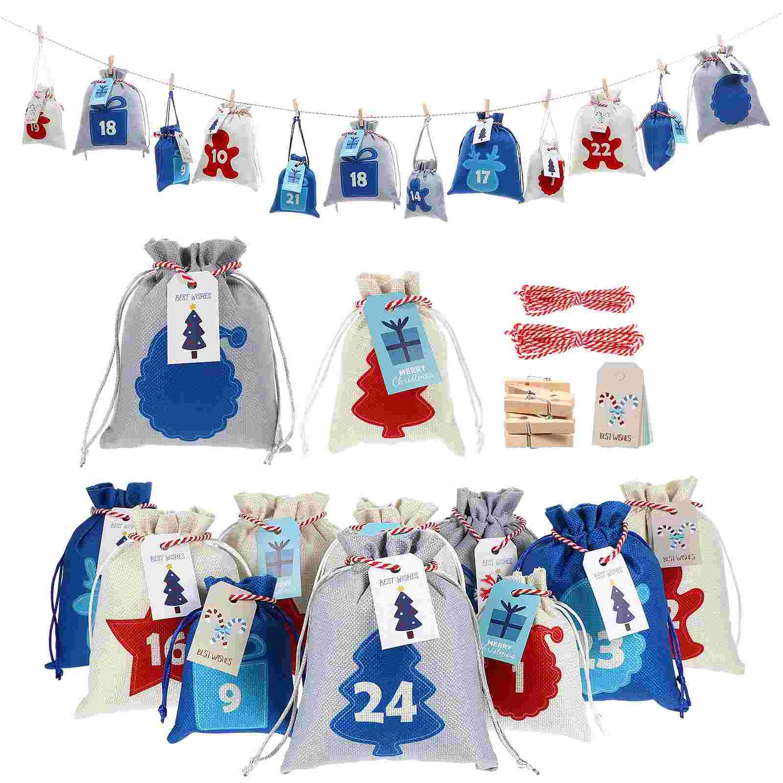 

Advent Calendar Bag Gifts for Stocking Stuffers Festival Bags Decorate Xmas Tree Ornament Paper Card Child Party Favors XXL