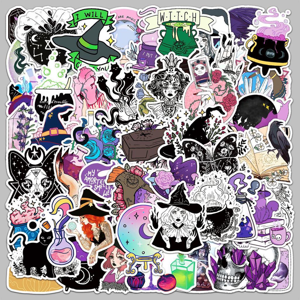 Witch-Themed Waterproof Stickers: 50 Cool Sheets for Luggage, Scooters, Computers, Tablets, and Planners