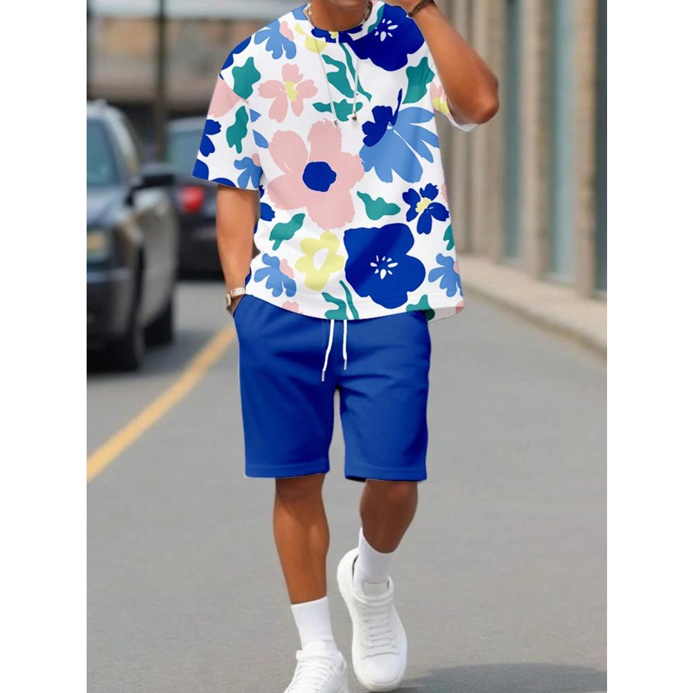 Men's Casual Fashion Simple Short-sleeved Shorts Set Comfortable Loose Sports Suit Versatile Unisex Sports Clothing