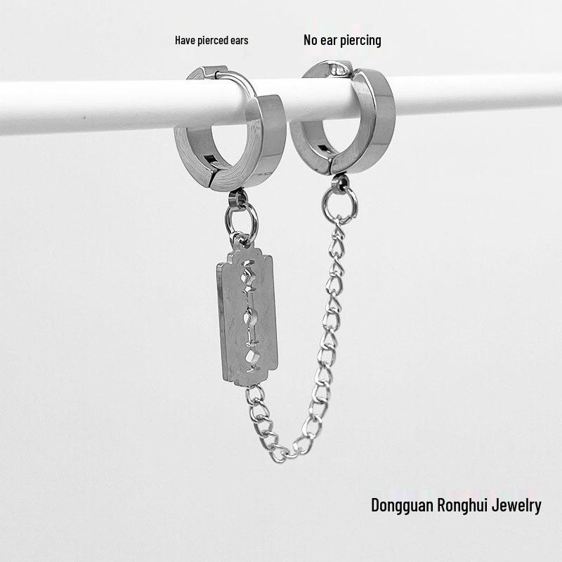 

Trendy Stainless Steel Ear Chain with Blade Pendant for Men – No Piercing Required