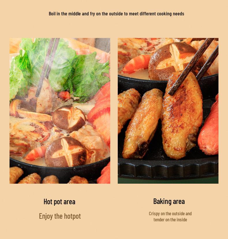 Korejský nepřilnavý elektrický multifunkční horký hrnec a grilovací pánev v jednom