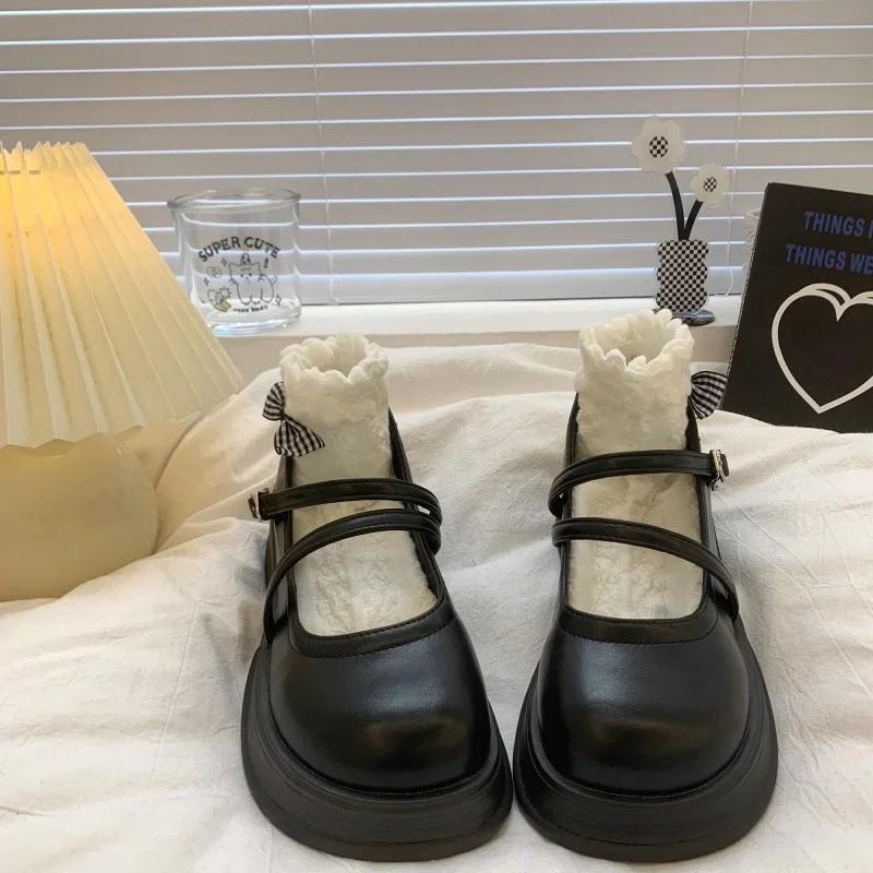 Retro Brown Versatile Thick Bottom Small Leather Shoes Women Spring Autumn Shallow Mouth Thick Heel French Style Mary Jane Shoes