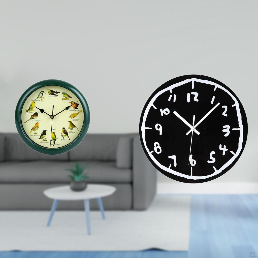 Melodic Green Frame Art Clock with Musical Birds Acrylic Ornament Modern Minimalist Silent Wall