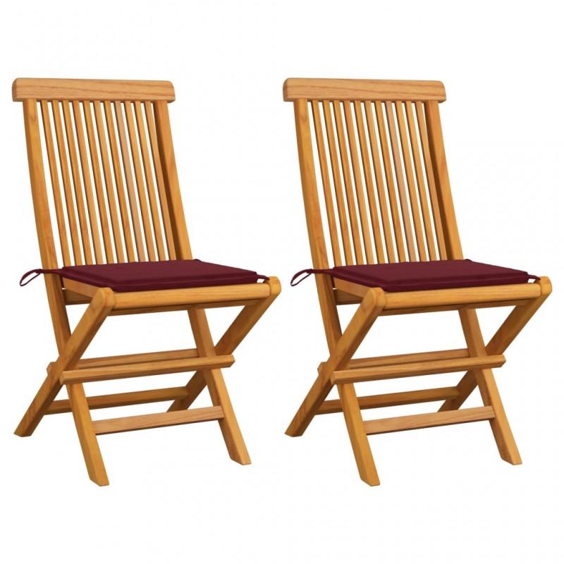 Day and Night - Day and Night Garden Chairs 2 Units with Cushions Wine Red Teak Wood