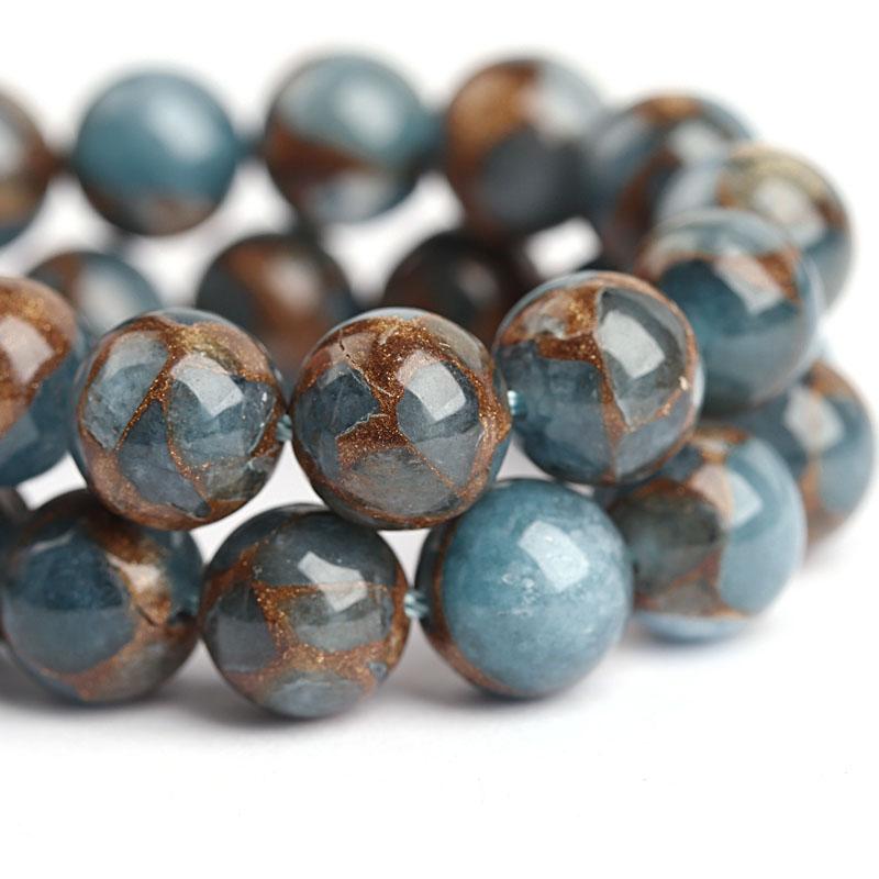 4 6 8 10 12mm Natural Stone Beads Blue Golden Color Stone Round Loose Beads For Jewelry Making DIY Bracelet Necklace Accessories