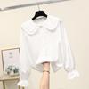 Primavera Autunno Collo Bambola Camicia Nera Top Tinta Unita Manica Lunga Largo Versatile Blusa Giovane Abbigliamento Dolce da Donna