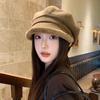 Winter Women's Fleece Lined Beret Hat Thickened Knitted Octagonal Cap with Brim