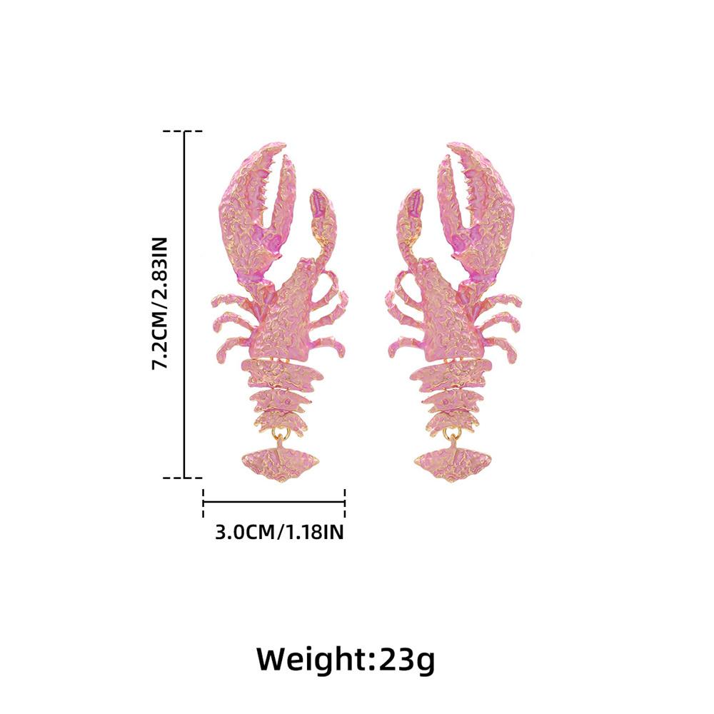 Exaggerated Ocean Style Multi-layer Baked Paint Metal Lobster Summer Beach Style Fashionable Earrings For Women розовый
