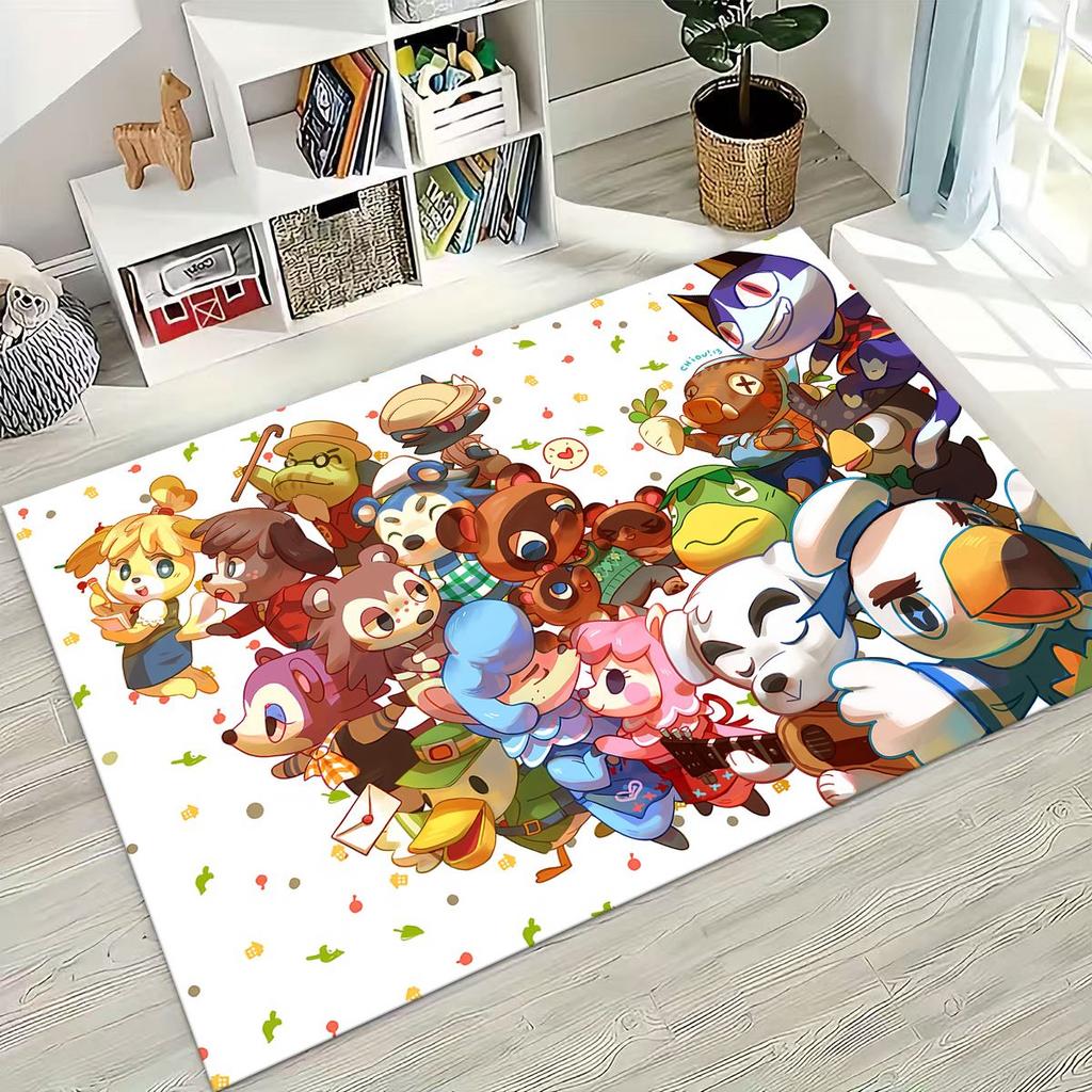 Game Animal Crossing Wild World Cartoon Rug for Bedroom Living Room Sofa Home Doormat Decor, Large Kids Play Non-slip Floor Mat