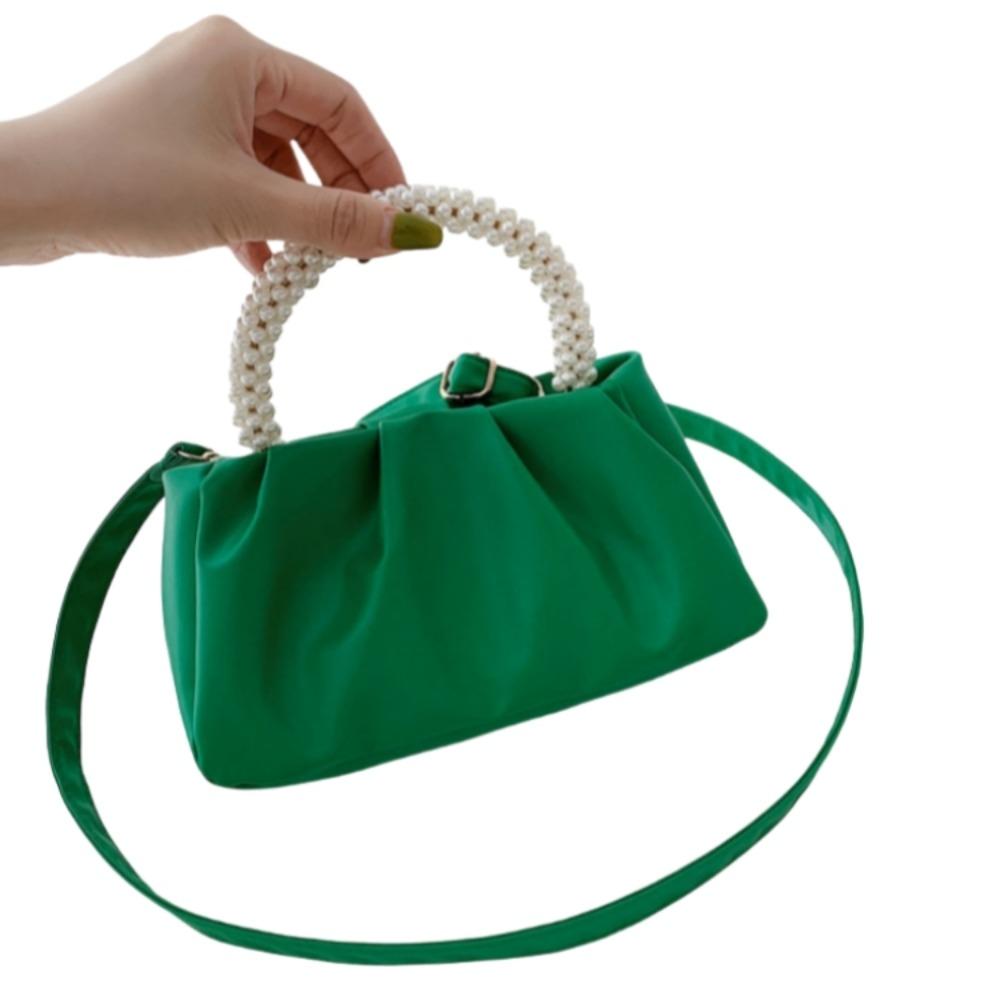 Dumpling Bag Korean PU Cloud Bag Solid Color Imitation Pearl Women Shoulder Bag Wrinkled PU Leather PU Leather Pearl Handbag