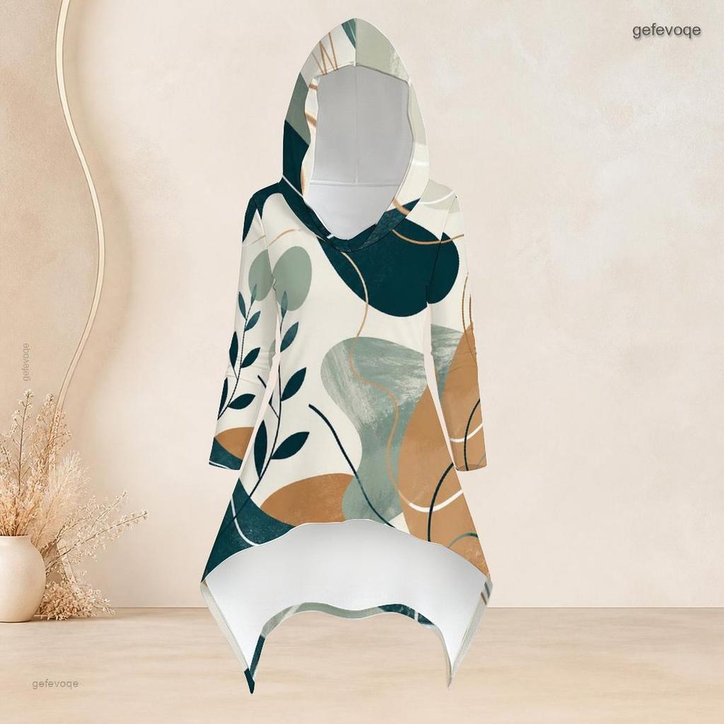 Women Plus Size Hooded Long Sleeve Printed High Low Top Fitted Pants Two Piece Set