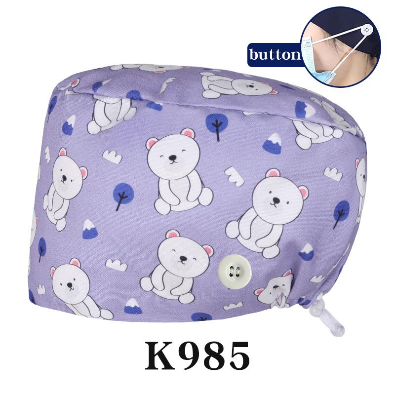 Cartoon Printed Nursing Caps Men Women Medical Hats Adjustable Long Hair Pet Dental Clinic Doctors Scrub Hat