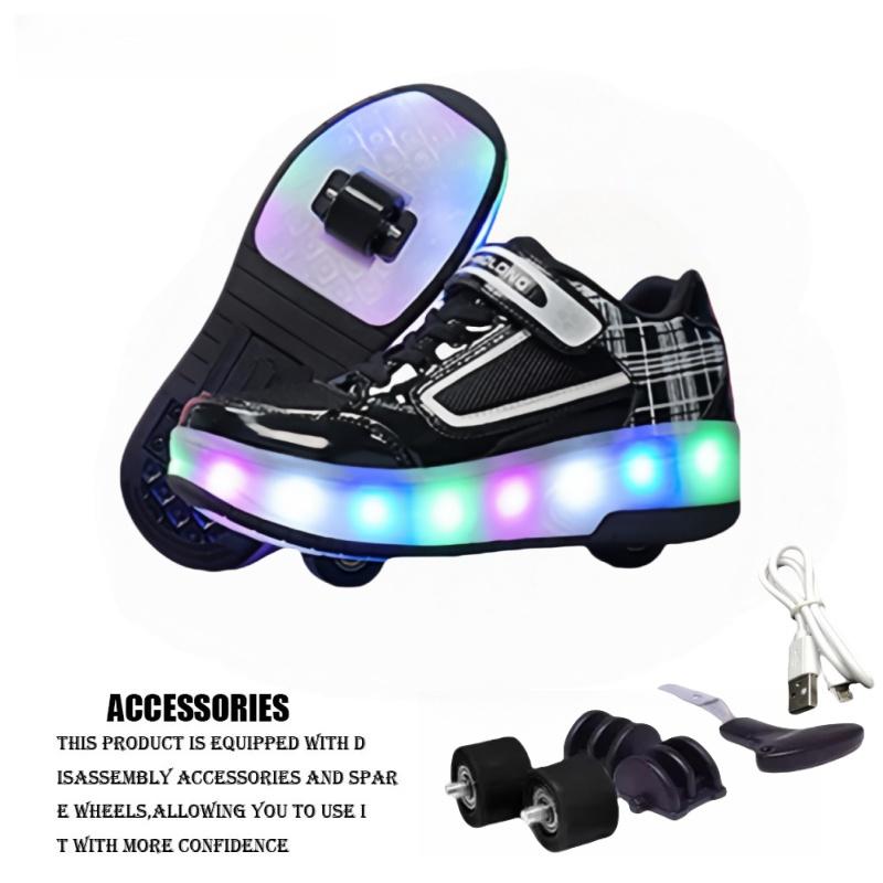 Kids Glitter Roller Skates Two Roller Skating Sneakers Breathable Sports Shoes Good Gifts for Boys and Girls.