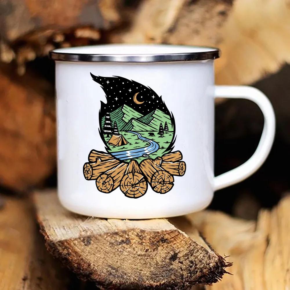 Touring Enamel Mug Caravan Printed Camper Mugs Camping Enamel Mug Adventure Campfire Party Beer Juice Cup Gifts for Camper