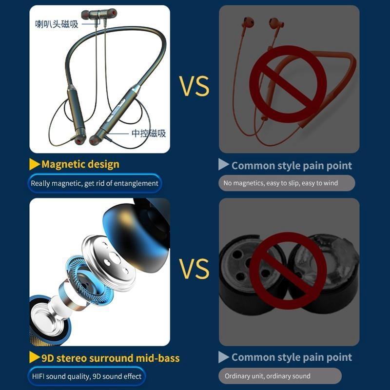 Wasserdichte drahtlose Bluetooth 5.0-Nackenbügel-Ohrhörer Sport Magnetisches Headset Ohrhörer Stereo-Kopfhörer