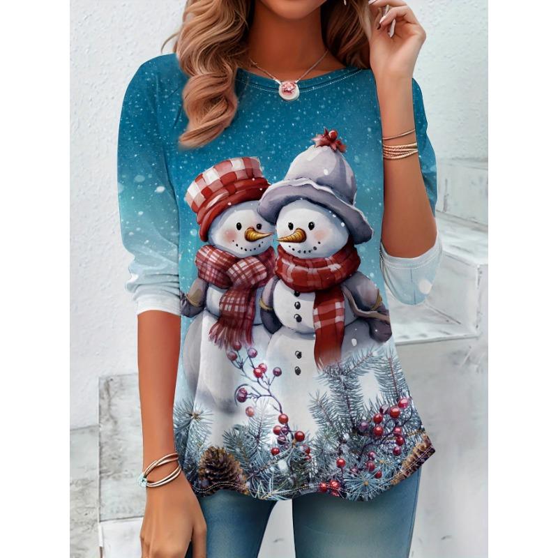 3D Printed Christmas Cute Cat Crew-Neck Long Sleeve T-Shirts Fashion Womens Clothing Casual Y2K Clothes Harajuku Female Clothing