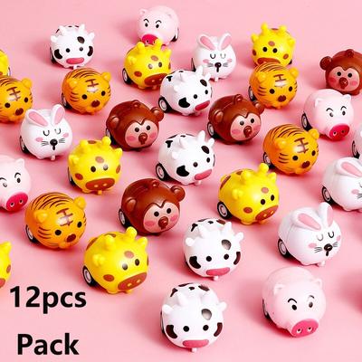Non-Toxic 12Pcs Cute Cartoon Animal Pull-Back Inertia Car Kids Toy Kindergarten Activities Gifts For Children