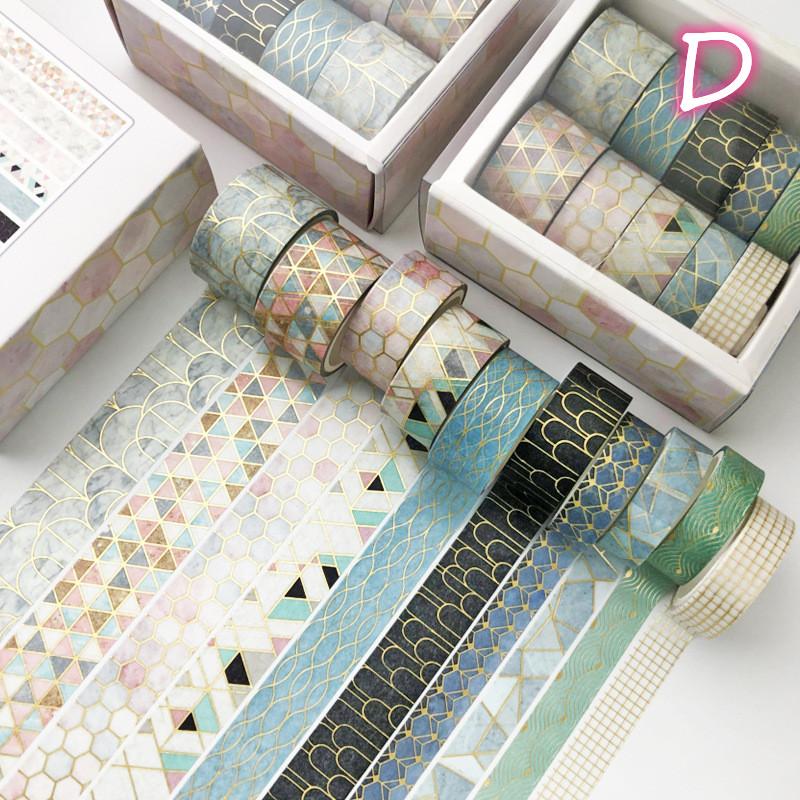 10 Rullar/ Låda Dekorativ Washi-tejp Bronsering Vintage Maskeringstejp Enkel Geometri Blommig Söt Journal DIY Handkonto Tejp